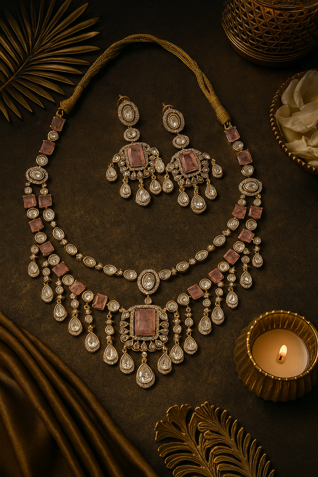 Luxora Pink Stone Polki Kundan Necklace